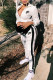 White Fashion Sportswear Print Patchwork Turndown Collar Long Sleeve Two Pieces