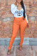 Light Orange Fashion Casual Print Patchwork V Neck Long Sleeve Two Pieces