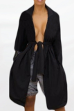 Grey Casual Solid Bandage Backless V Neck Outerwear