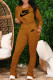 Apricot Fashion Sportswear Print Fold V Neck Long Sleeve Two Pieces
