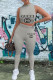 Grey Fashion Casual Print Patchwork O Neck Sleeveless Two Pieces