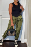 Green Fashion Casual Solid Fold Mid Waist Trousers