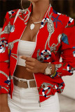 Red Bean Powder Fashion Casual Print Cardigan Zipper Collar Outerwear