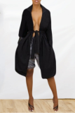 Black Casual Solid Bandage Backless V Neck Outerwear