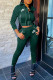 Dark Green Fashion Sportswear Print Patchwork Hooded Collar Long Sleeve Two Pieces