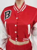 Red Casual Sportswear Print Patchwork Buckle Mandarin Collar Long Sleeve Two Pieces