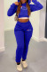Blue Fashion Casual Print Letter Hooded Collar Long Sleeve Two Pieces