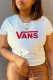 White Casual Print Patchwork O Neck T-Shirts