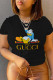 Black Casual Street Print Patchwork Letter O Neck T-Shirts
