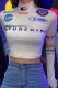White Fashion Street Print Letter Half A Turtleneck T-Shirts
