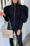 Pink Fashion Casual Solid Patchwork Zipper Collar Outerwear