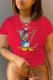 Red Street Sportswear Print Patchwork O Neck T-Shirts