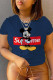 Navy Blue Casual Street Print Patchwork O Neck T-Shirts
