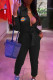 Black Fashion Casual Print With Belt Turndown Collar Jumpsuits