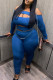 Blue Sexy Solid Hollowed Out Patchwork Off the Shoulder Plus Size Two Pieces