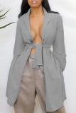 Grey Casual Solid Bandage Backless V Neck Outerwear