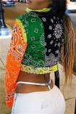 Multicolor Fashion Casual Print Patchwork Cardigan Outerwear