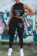 Black Fashion Casual Print Patchwork O Neck Sleeveless Two Pieces