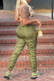 Green Fashion Casual Solid Fold Mid Waist Trousers