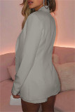 Grey Fashion Casual Solid Basic Turndown Collar Long Sleeve Two Pieces