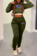 Army Green Fashion Casual Print Letter Hooded Collar Long Sleeve Two Pieces