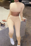 White Fashion Casual Solid Basic Turtleneck Long Sleeve Two Pieces