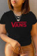 Black Casual Print Patchwork O Neck T-Shirts