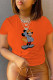 Orange Casual Print Patchwork O Neck T-Shirts