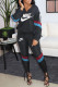 Black Fashion Sportswear Print Patchwork Turndown Collar Long Sleeve Two Pieces