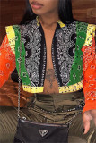 Multicolor Fashion Casual Print Patchwork Cardigan Outerwear