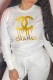White Casual Sportswear Print Patchwork Letter O Neck Tops