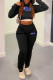 Black Fashion Casual Print Letter Hooded Collar Long Sleeve Two Pieces