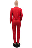 Red Fashion Casual Print Patchwork O Neck Long Sleeve Two Pieces