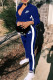 Royal Blue Fashion Sportswear Print Patchwork Turndown Collar Long Sleeve Two Pieces