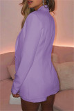 Purple Fashion Casual Solid Basic Turndown Collar Long Sleeve Two Pieces