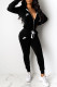 Black Fashion Sportswear Print Patchwork Hooded Collar Long Sleeve Two Pieces