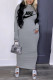 Grey Fashion Sportswear Print Patchwork O Neck One Step Skirt Dresses