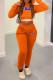 Orange Fashion Casual Print Letter Hooded Collar Long Sleeve Two Pieces