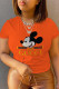 Orange Casual Street Print Patchwork Letter O Neck T-Shirts