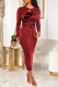 Burgundy Fashion Sexy Print Patchwork O Neck Dresses