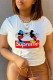 White Casual Print Patchwork O Neck T-Shirts