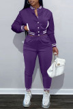 Purple Fashion Casual Solid Patchwork Long Sleeve Two Pieces