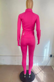 Pink Fashion Casual Solid Patchwork Zipper Collar Long Sleeve Two Pieces