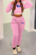 Pink Fashion Casual Print Letter Hooded Collar Long Sleeve Two Pieces