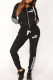 Black Fashion Casual Print Patchwork Hooded Collar Long Sleeve Two Pieces