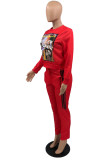 Red Fashion Casual Print Patchwork O Neck Long Sleeve Two Pieces