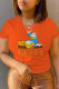 Orange Casual Street Print Patchwork Letter O Neck T-Shirts