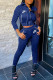 Royal Blue Fashion Sportswear Print Patchwork Hooded Collar Long Sleeve Two Pieces