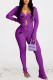 Purple Fashion Sportswear Print Patchwork Long Sleeve Two Pieces