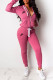 Rose Red Fashion Sportswear Print Patchwork Hooded Collar Long Sleeve Two Pieces